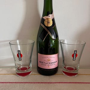 Set mit zwei französischen Retro-Sammler-Martini-Cocktailgläsern