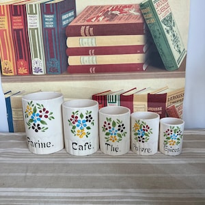 A rare beautiful antique  set of  five Niederweiler Pottery - Decor Sylvie - hand painted canisters