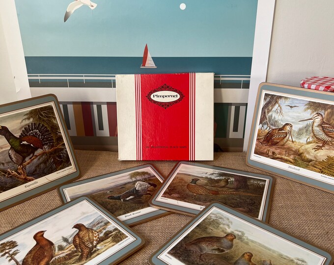 An Original Vintage Boxed Set of Six Rectangular ' Game Birds Pimpernel