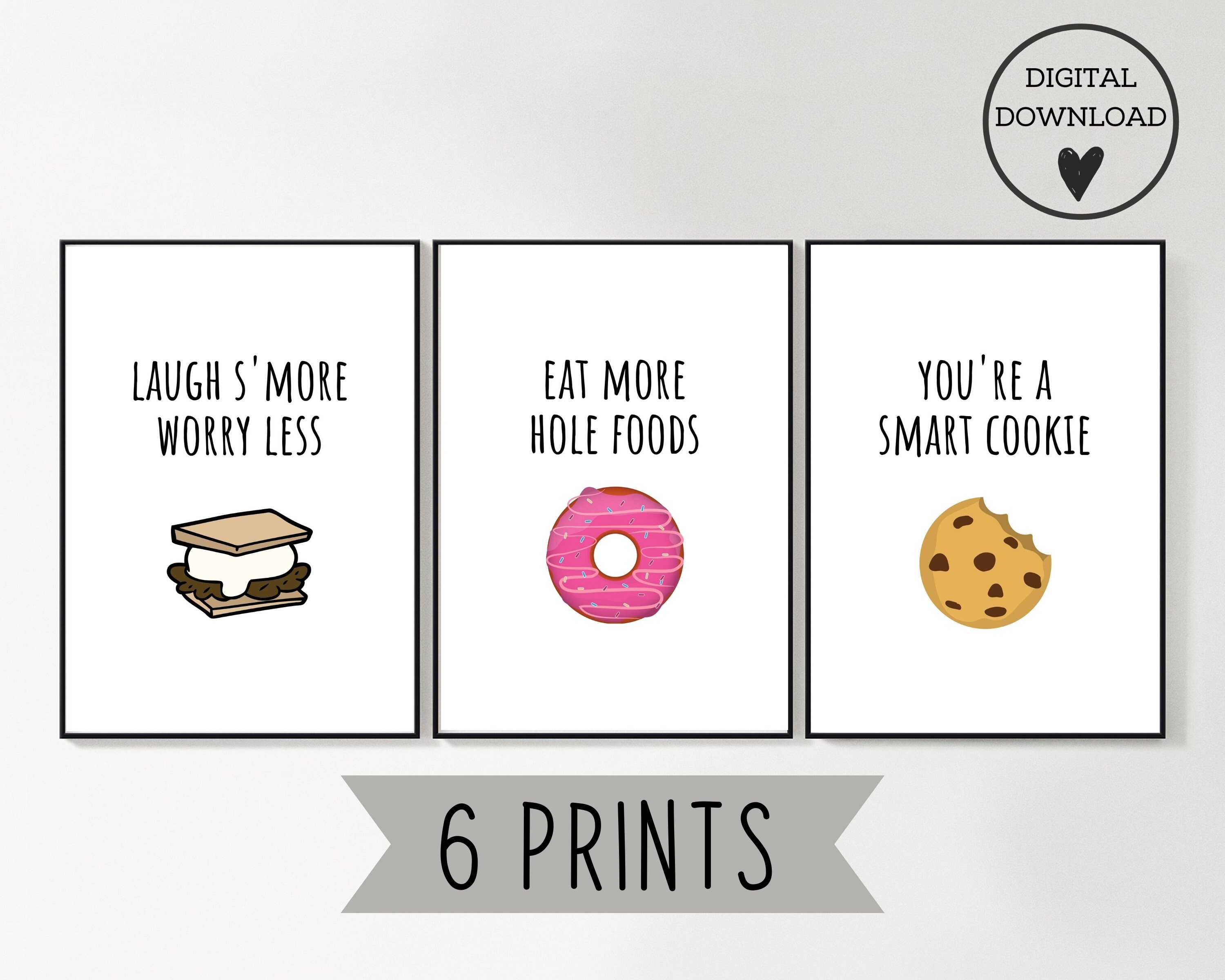 Dessert Food Puns Wall Art Set of 6 Funny Kitchen Wall Art | Etsy
