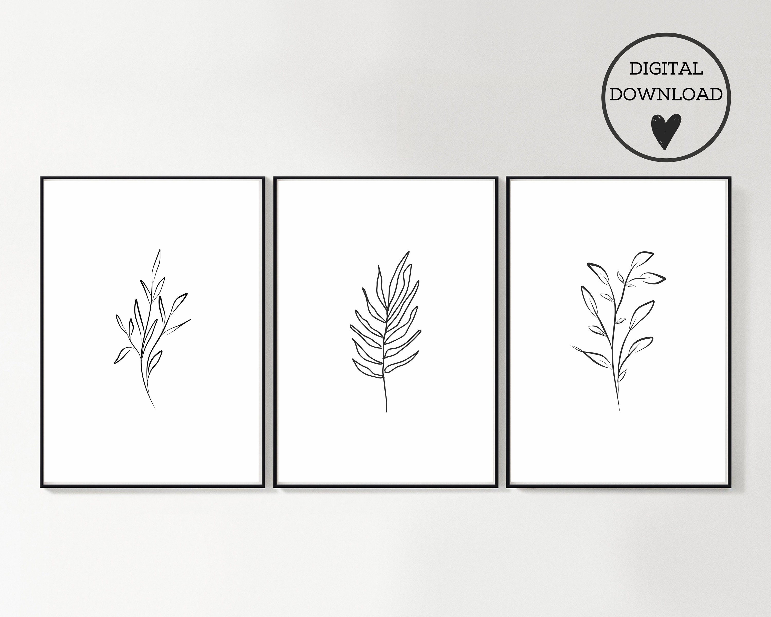Botanical Line Art Print Set of 3 Abstract Botanical Wall Etsy