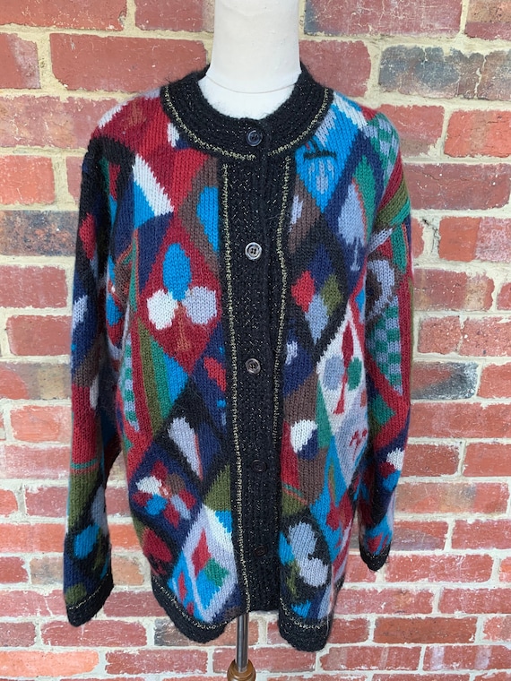 Vintage Funky Print 80s Cardigan / Ladies Vintage
