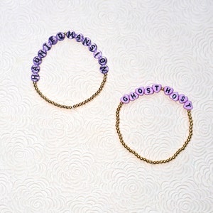 haunted mansion ghost host custom bracelets purple and gold beaded bracelets 14k gold fill