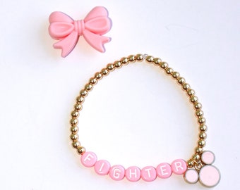 Breast cancer awareness pink mickey custom bracelet 14k fill with free Minnie Mouse keychain