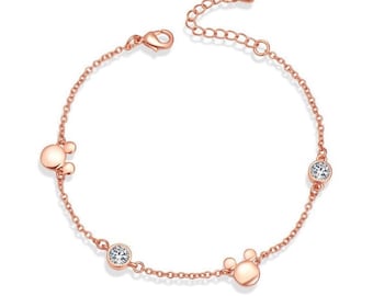 Micky Maus Armband in Gold oder Rose vergoldet mit Cubic Zirkonia