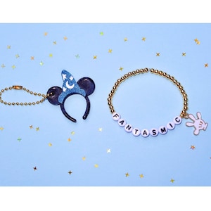 fantasmic mickey gloves bracelet in 14k gold fill and FREE mickey sorcerer keychain with purchase