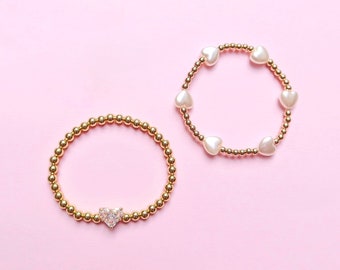 valentines heart shaped 14k fill beaded bracelets crystal and pearls