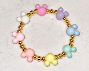 Mickey Beaded Bracelet in Pastel Rainbow and Gold