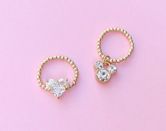 mickey love heart rings 14k fill beaded cubic zirconia solitaire rings