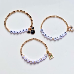 Mickey mouse inspired customized beaded bracelets with hanging Charm