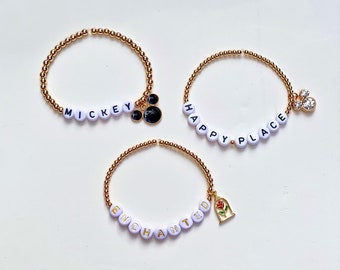 Mickey mouse inspired customized beaded bracelets with hanging Charm