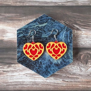 Heart Container Earrings, Zelda BOTW inspired, 3D Printed Dangle Earring Set, Valentine's Present