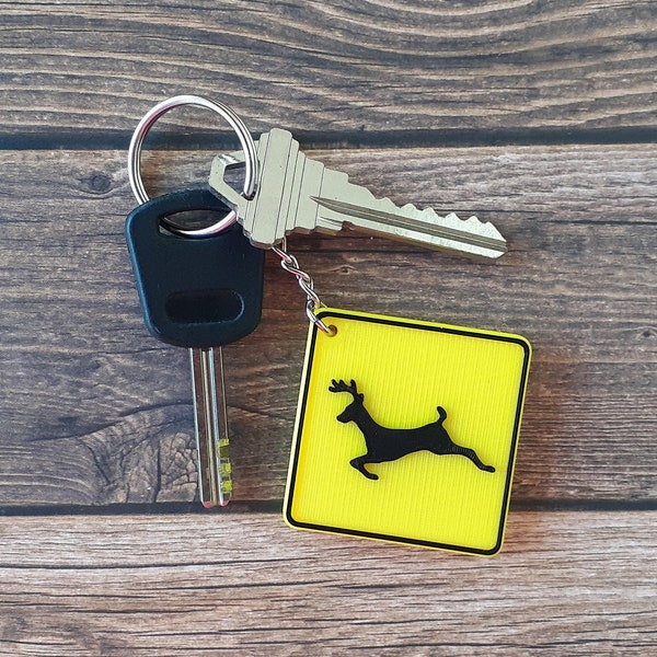 Deer Crossing Keychain, Warning Sign, Cottagecore