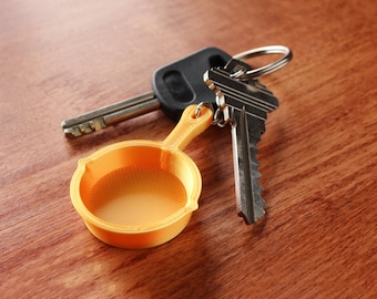 Frying Pan Keychain, Copper Silver Gold Black, Custom Colours, 3D Printed Skillet Keyring