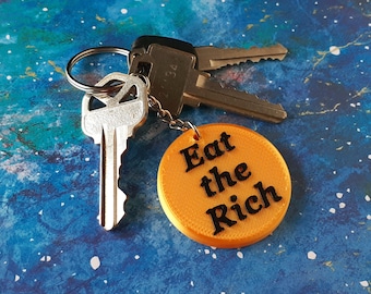 Eat the Rich Keychain, Gold and Black, 3D Print