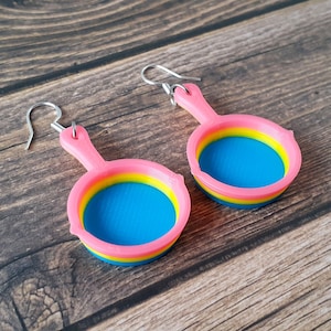 Pan Pansexual Pride Earrings, Fun Queer Dangle Earring Set, Frying Pans, Punny Jewelry