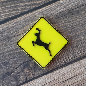 Deer Crossing Fridge Magnet, Cottagecore Decor, Mini Warning Sign, 3D Print