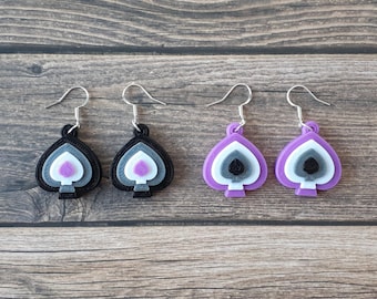 Ace Pride Earrings, 3D Printed Dangle Earring Set, Asexual, Ace of Spades