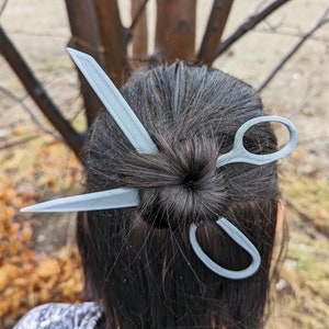 Scissor Hair Pins, Set of 2, Personalized Gift, Thick or Thin Hair Bun Sticks, Gift for Seamstress, Goth Fashion Statement