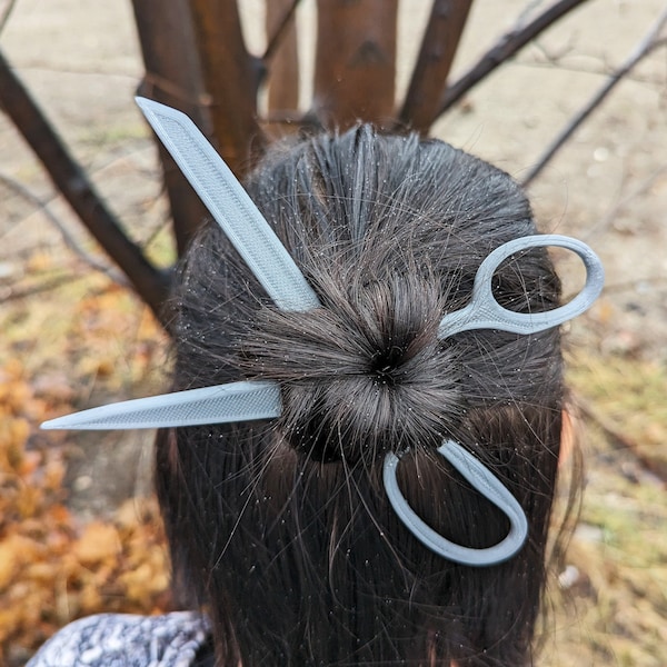 Scissor Hair Pins, Set of 2, Personalized Gift, Thick or Thin Hair Bun Sticks, Gift for Seamstress, Goth Fashion Statement