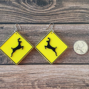 Deer Crossing Dangle Earrings, 3D Printed, Lightweight Statement Earrings