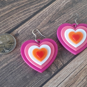 Lesbian Pride Heart Earrings, Statement Jewelry, Cute Quirky LGBTQ+