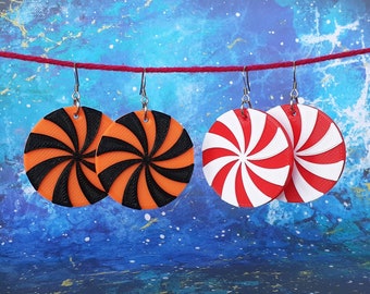 Halloween Candy Swirl Statement Earrings, 3D Printed, Lightweight Fun Jewelry
