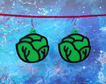 Cabbage Statement Earrings, 3D Printed, Lightweight, Cosplay, Cute Unique Jewelry