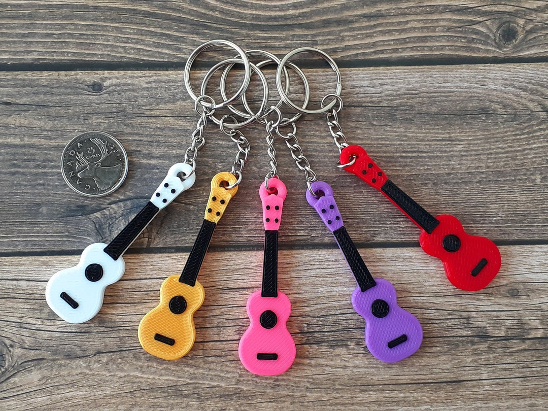 Ukulele Keychain, Personalized Colours, 3D Printed, Uke Gift for