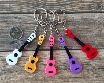 Ukulele Keychain, Personalized Colours, 3D Printed, Uke Gift for Musician