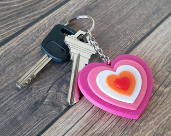 Lesbian Pride Heart Keychain, 3D Printed, LGBTQ+, Subtle Pride