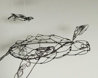 Sea turtles Sculpture, Sea turtle Art, Wire sculpture, Sea turtles metal Art,