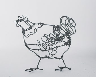 Hen Sculpture, Sheep Art, Wire sculpture, Hen metal Art, Farm animals sculpture