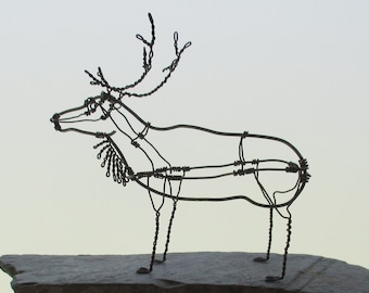 Reindeer Sculpture,  Reindeer Art, Wire sculpture, Reindeer metal Art, Wire Wildlife Sculpture,