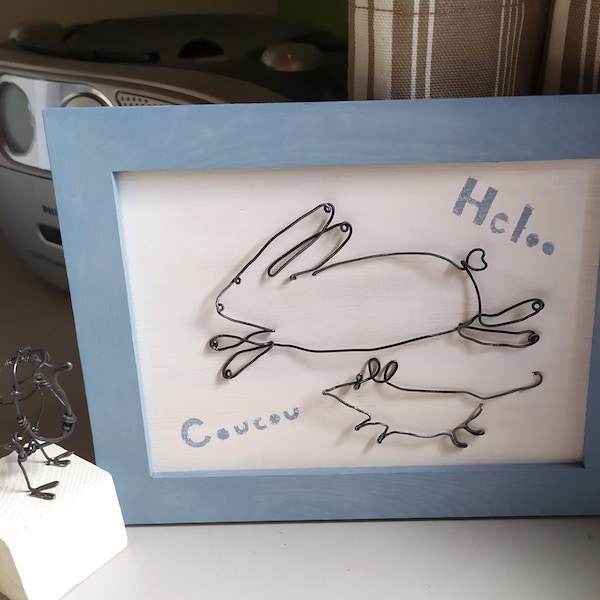 Tableau - lapin et petite souris, cadeau pour la naissance