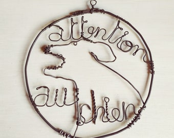 Sign &quot;Beware of Dog&quot;, ： Wire art, dog object, dog decoration, gift for dog fan