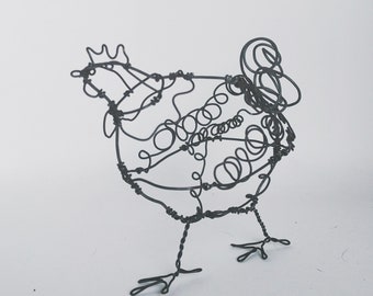 Hen Sculpture, Sheep Art, Wire sculpture, Hen metal Art, Farm animals sculpture