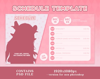 Twitch Schedule Template | Polka Dot Pink | Streamer Graphics | VTuber Graphics