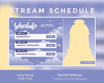Modelo de Cronograma de Transmissão de Sonhos: VTuber Graphics, Canva (Arquivo PSD)