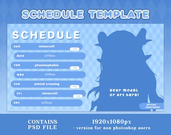 Modelo de Cronograma do Twitch | Diamante Xadrez | Azul e Branco | Recursos do Streamer | Gráficos VTuber