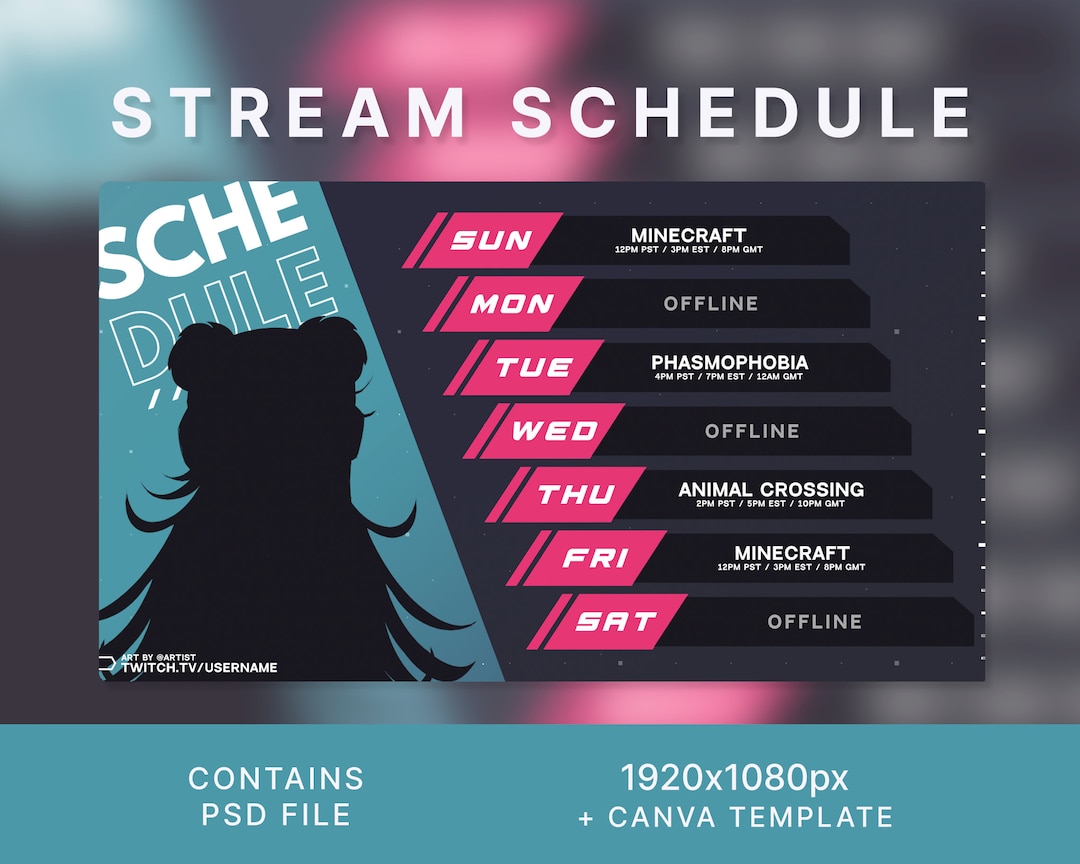 VAPOR Twitch Schedule Template Vtuber Graphics Streamer Graphics Canva