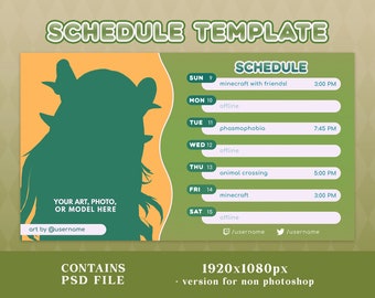 Modelo de Cronograma do Twitch | Laranja e Verde | Gráficos para Streamers | Gráficos para VTuber