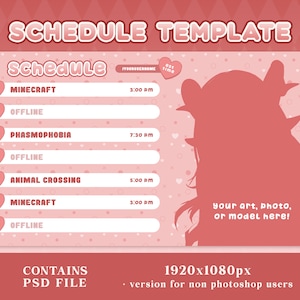 Twitch Schedule Template | Valentine | Hearts | Red & Pink | Streamer Assets | VTuber Graphics