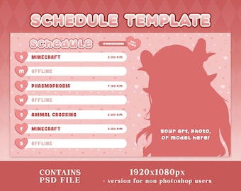 Modelo de agenda do Twitch | Dia dos Namorados | Corações | Vermelho e Rosa | Recursos do Streamer | Gráficos VTuber