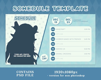 Twitch Schedule Template | Polka Dot Blue | Streamer Graphics | VTuber Graphics
