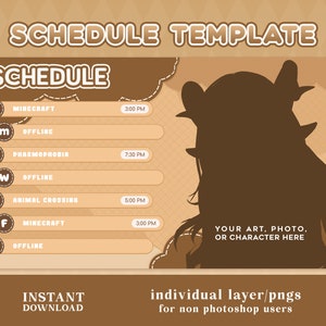 Twitch Schedule Template | Vanilla Wafer | Brown & White | Streamer Assets | VTuber Graphics