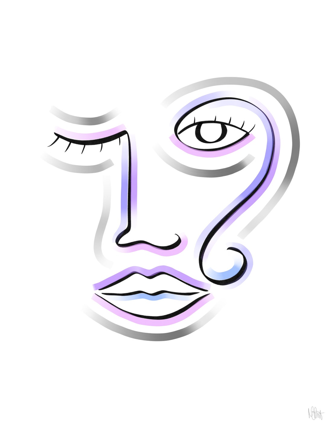 Digital Art Print Face Drawing Minimalist Art Wall Art Simplistic One