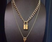 Padlock Necklace in Gold . Signature Necklace, With 1 Key Authentic Louis Vuitton Vintage Lock and Key Set Promotion, special price
