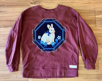 Sudadera con cuello redondo Lululemon reciclado y panel de conejito acolchado vintage - Talla pequeña unisex