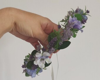 Lavender wildflower flower crown for wedding. Adjustable and lightweight - Perfect for bridesmaids & flower girls.